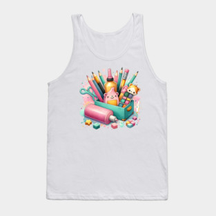 Colorful Writing and Craft Tools Illustration – Creative Stationery and Art Supplies Design Tank Top