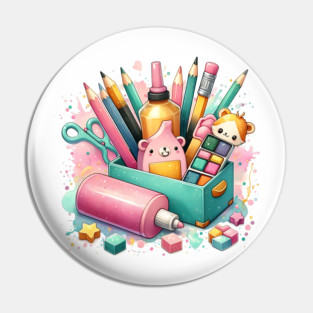 Colorful Writing and Craft Tools Illustration – Creative Stationery and Art Supplies Design Pin