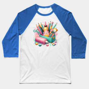 Colorful Writing and Craft Tools Illustration – Creative Stationery and Art Supplies Design Baseball T-Shirt