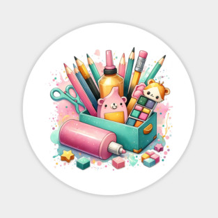 Colorful Writing and Craft Tools Illustration – Creative Stationery and Art Supplies Design Magnet