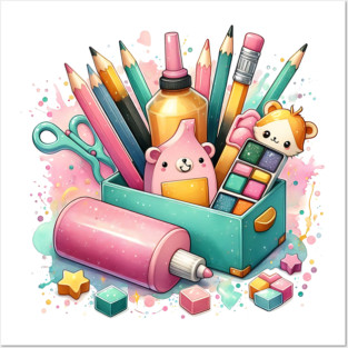 Colorful Writing and Craft Tools Illustration – Creative Stationery and Art Supplies Design Posters and Art
