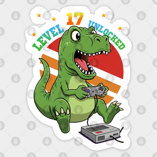 Level 17 Unlocked, Birthday T-Rex Sticker by Megadorim