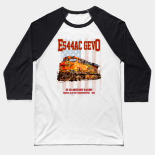GE ES44AC GEVO Diesel Locomotive used for BNSF Freight Trains and American flag. Baseball T-Shirt