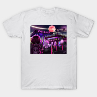 Alone anime girl at the gas-station T-Shirt
