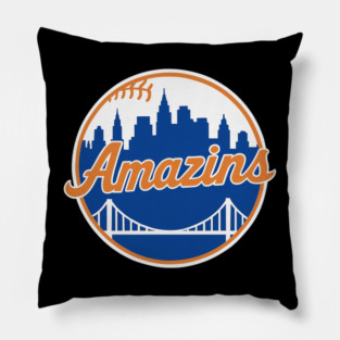 Amazins NYC Baseball Skyline Logo Pillow