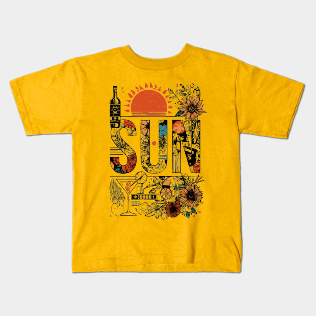 Retro Summer Design - "Sun" Typography Art Kids T-Shirt by TuncGK