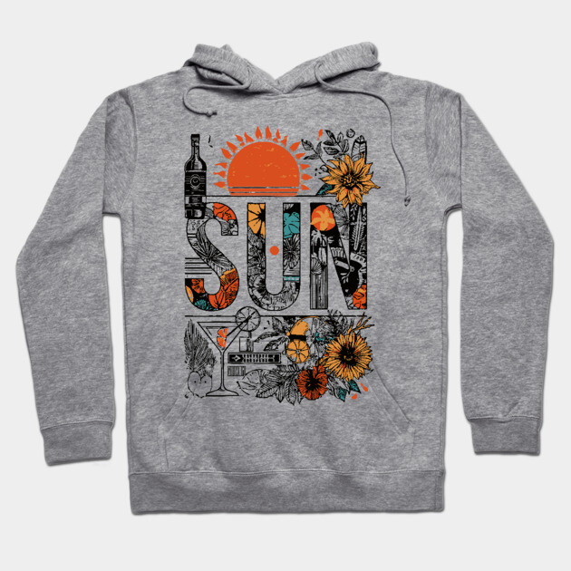 Retro Summer Design - "Sun" Typography Art Hoodie by TuncGK