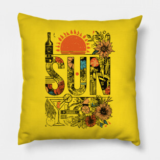 Retro Summer Design - "Sun" Typography Art Pillow