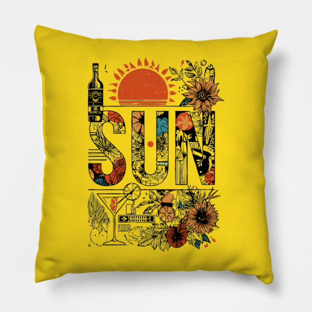 Retro Summer Design - "Sun" Typography Art Pillow by TuncGK