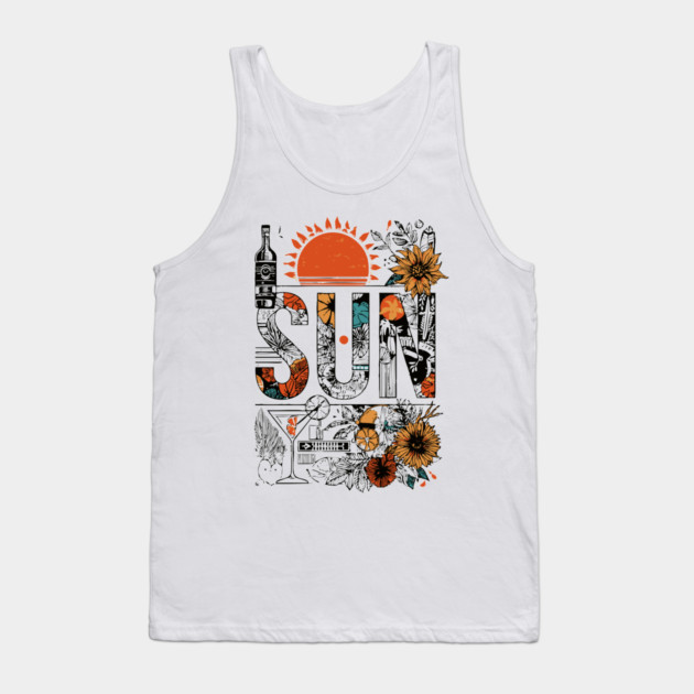 Retro Summer Design - "Sun" Typography Art Tank Top by TuncGK