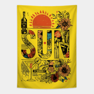 Retro Summer Design - "Sun" Typography Art Tapestry