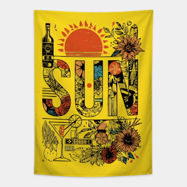 Retro Summer Design - "Sun" Typography Art Tapestry by TuncGK
