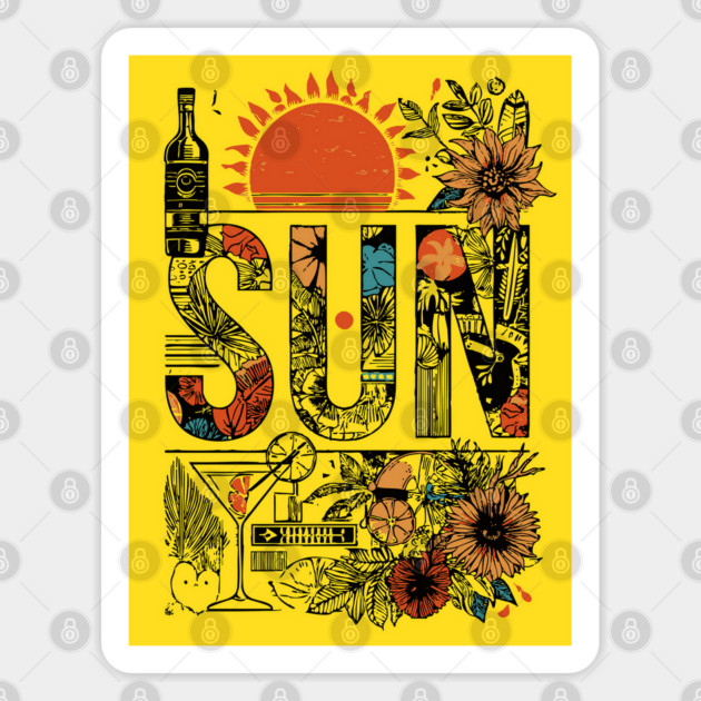 Retro Summer Design - "Sun" Typography Art Sticker by TuncGK