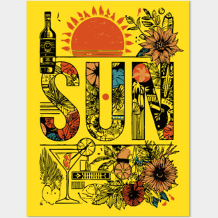 Retro Summer Design - "Sun" Typography Art Posters and Art
