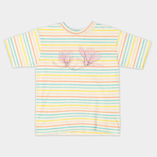 Magnolia Flowers, Pink, Drawing, Continuous Line, Light Kids T-Shirt