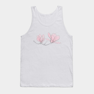 Magnolia Flowers, Pink, Drawing, Continuous Line, Light Tank Top