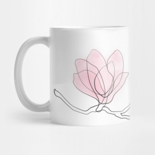 Magnolia Flowers, Pink, Drawing, Continuous Line, Light Mug