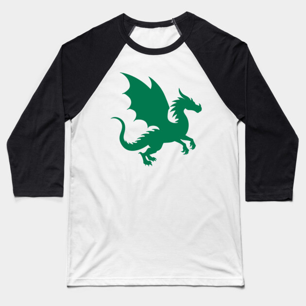 Minimalist Fantasy Green Dragon Silhouette Baseball T-Shirt by DonWillisJrArt