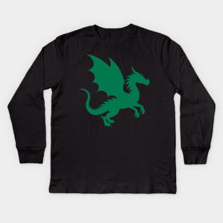 Minimalist Fantasy Green Dragon Silhouette Kids Long Sleeve T-Shirt
