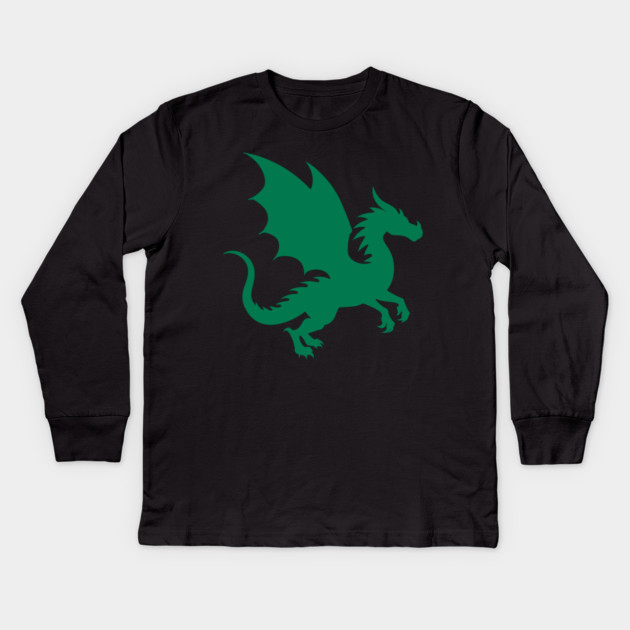 Minimalist Fantasy Green Dragon Silhouette Kids Long Sleeve T-Shirt by DonWillisJrArt
