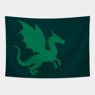 Minimalist Fantasy Green Dragon Silhouette Tapestry