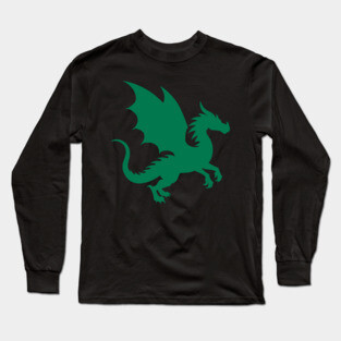 Minimalist Fantasy Green Dragon Silhouette Long Sleeve T-Shirt