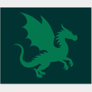 Minimalist Fantasy Green Dragon Silhouette Posters and Art