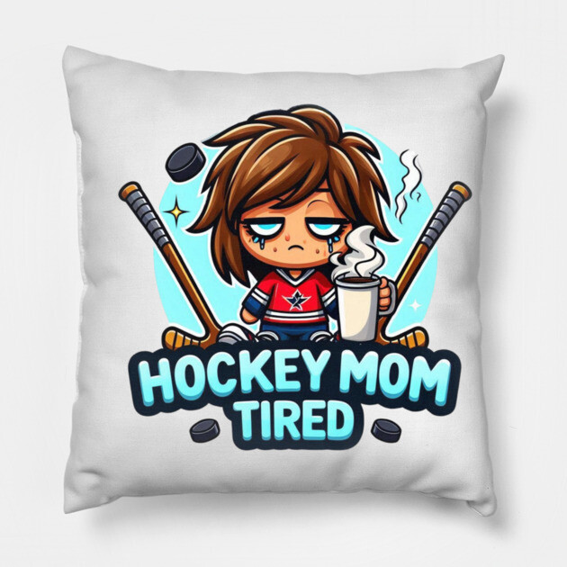Hockey Mom Tired Emoji Shirt – Funny Exhausted Sports Mom Design Pillow by Ben's Store 1