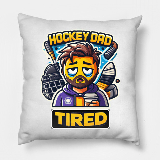 Hockey Dad Tired | Funny Emoji Hockey Parent Design Pillow by Ben's Store 1