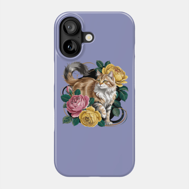 Vintage Botanical Long-Haired Cat and Roses Phone Case by BirdsnStuff