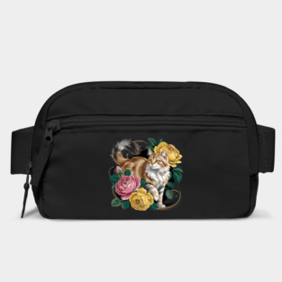 Vintage Botanical Long-Haired Cat and Roses Bag