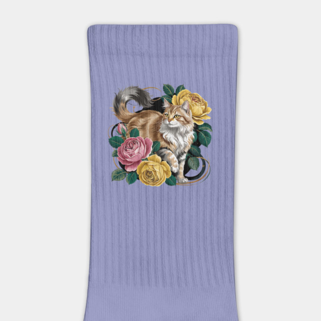 Vintage Botanical Long-Haired Cat and Roses by BirdsnStuff