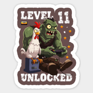 Level 11 Unlocked, Birthday - Zombie And Chicken Sticker