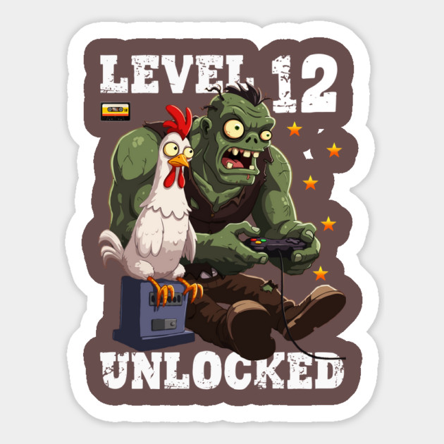 Level 12 Unlocked, Birthday - Zombie And Chicken Magnet by Megadorim