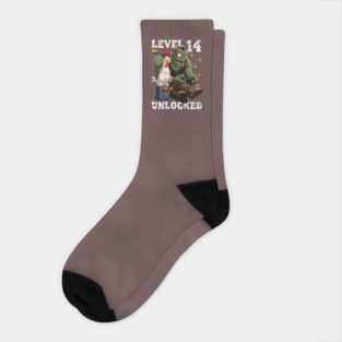 Level 14 Unlocked, Birthday - Zombie And Chicken Socks