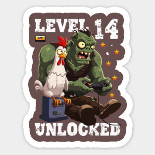 Level 14 Unlocked, Birthday - Zombie And Chicken Sticker