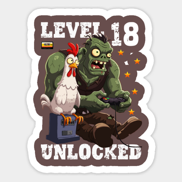 Level 18 Unlocked, Birthday - Zombie And Chicken Magnet by Megadorim