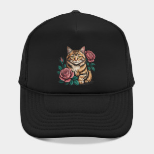 Tiger Striped Cat with Pink Roses Hat