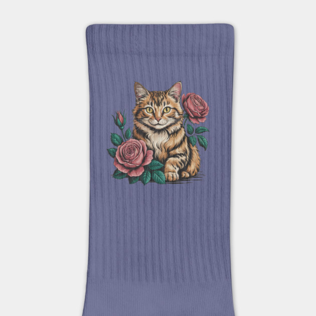 Tiger Striped Cat with Pink Roses by BirdsnStuff