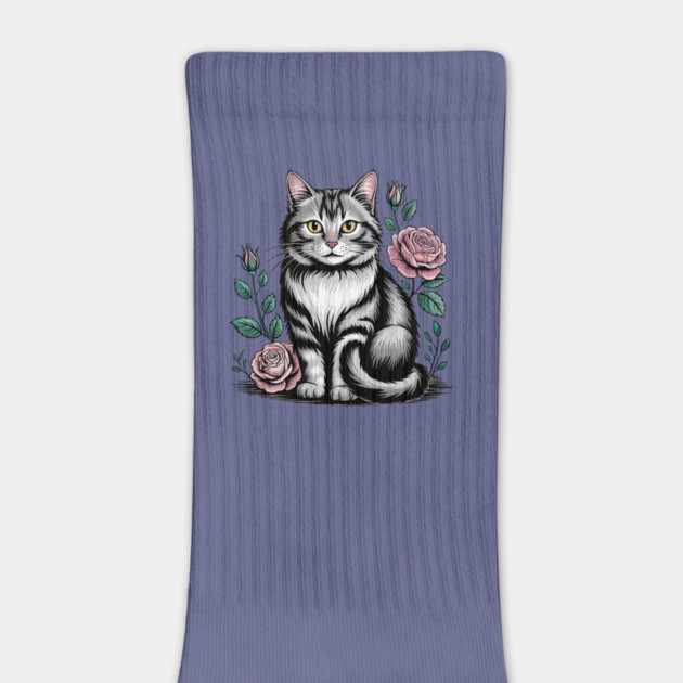 Black and White Cat with Soft Pink Roses by BirdsnStuff