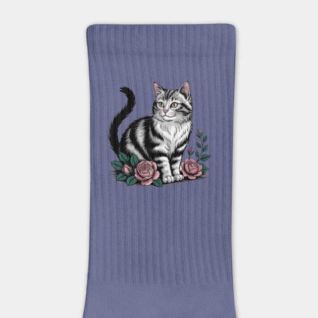 Black and White Cat with Soft Pink Roses by BirdsnStuff