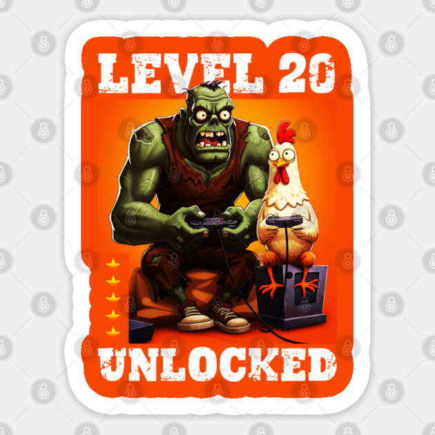 Level 20 Unlocked, Birthday - Zombie And Chicken #2 Sticker by Megadorim