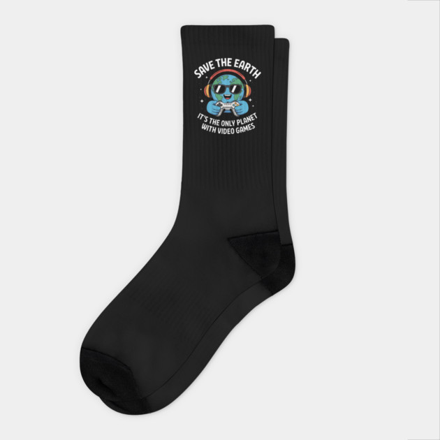 Save The Earth It's The Only Planet With Video Games Socks by Creatifly Graphic Tees