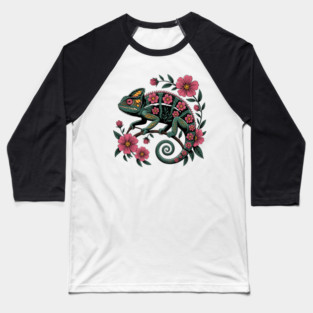 Botanical Chameleon Nature Illustration Baseball T-Shirt