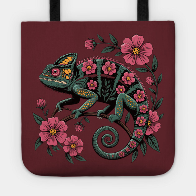 Botanical Chameleon Nature Illustration Tote by BirdsnStuff