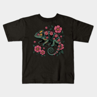 Botanical Chameleon Nature Illustration Kids T-Shirt