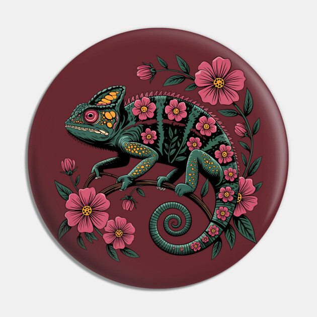 Botanical Chameleon Nature Illustration Pin by BirdsnStuff