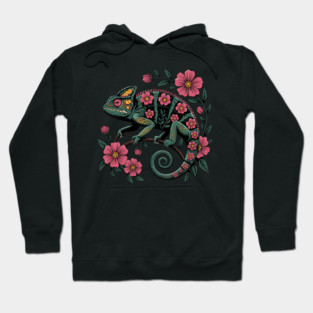 Botanical Chameleon Nature Illustration Hoodie