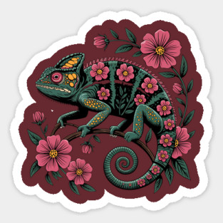 Botanical Chameleon Nature Illustration Sticker