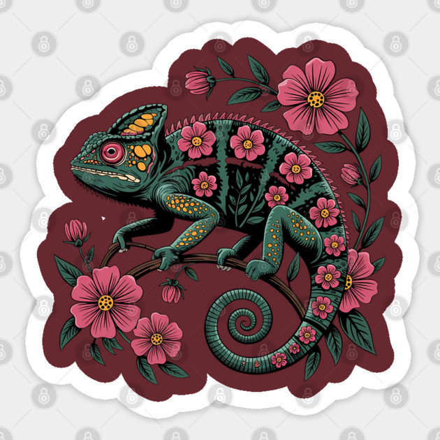 Botanical Chameleon Nature Illustration Sticker by BirdsnStuff